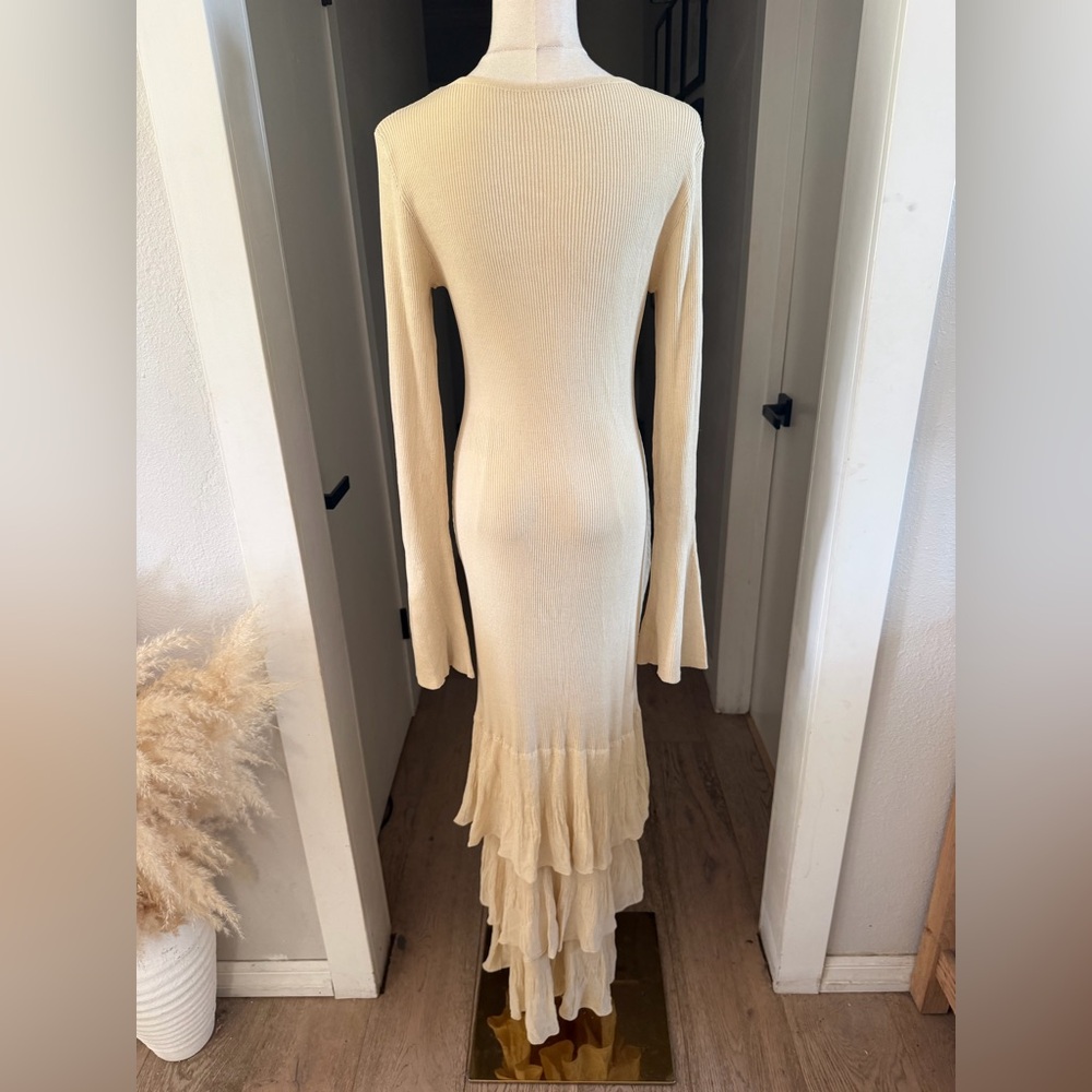 Commense Apricot Layered Ruffled Hem Knit Maxi Dress Sz M NWT - Picture 6 of 10